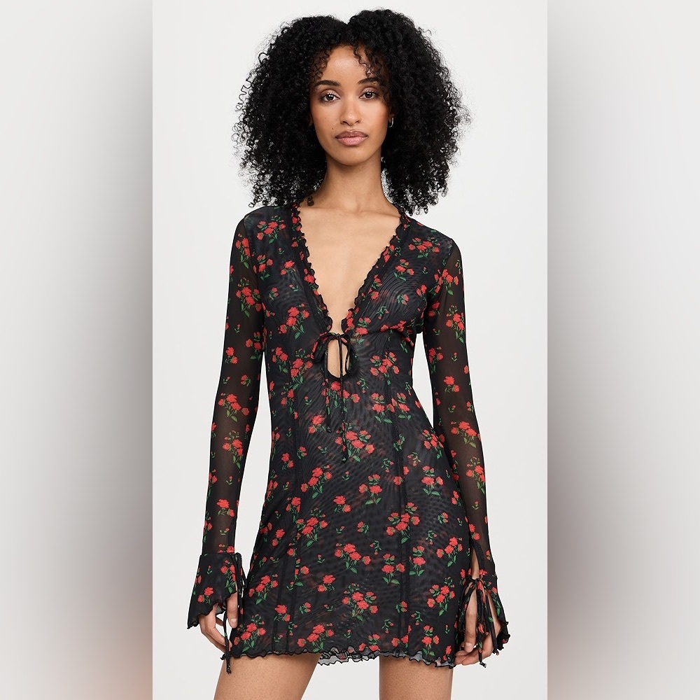 RESA Sloane Black Dress with Red Floral Design